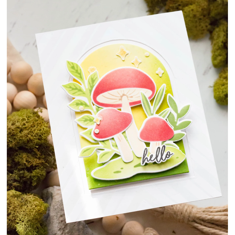 PinkFresh Studio The Magic Is In You Stencil Set 190523 Hello Mushroom Card | color-code:ALT03