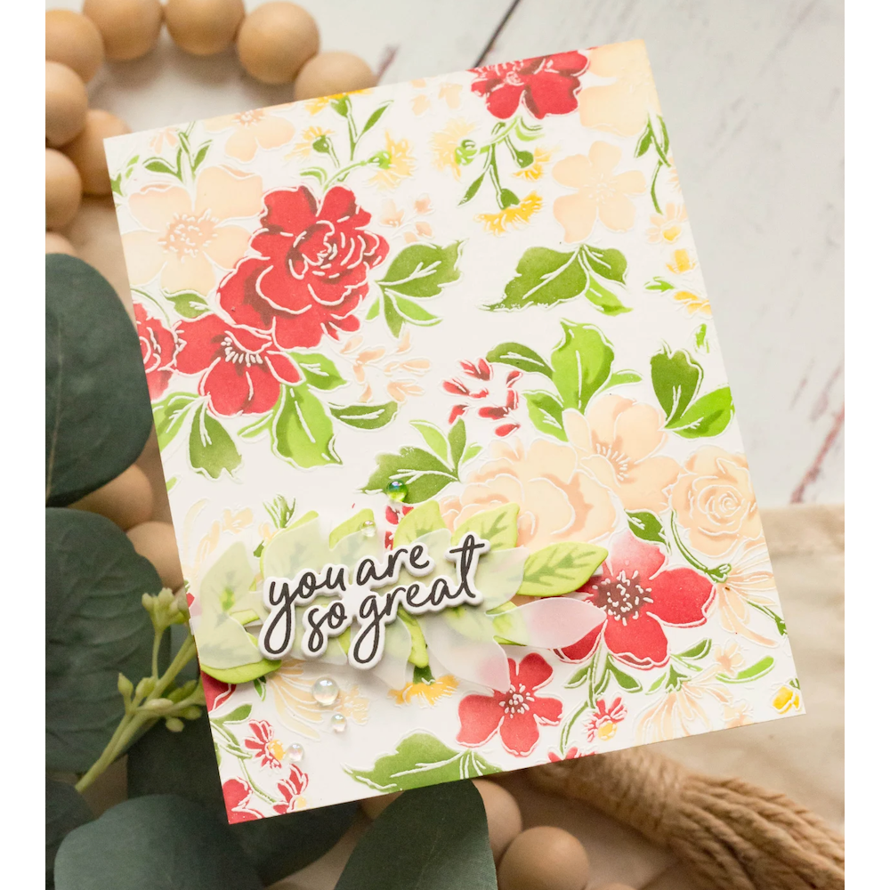 PinkFresh Studio Handpicked Flowers Stencil Set 153022 You Are Great Card | color-code:ALT03