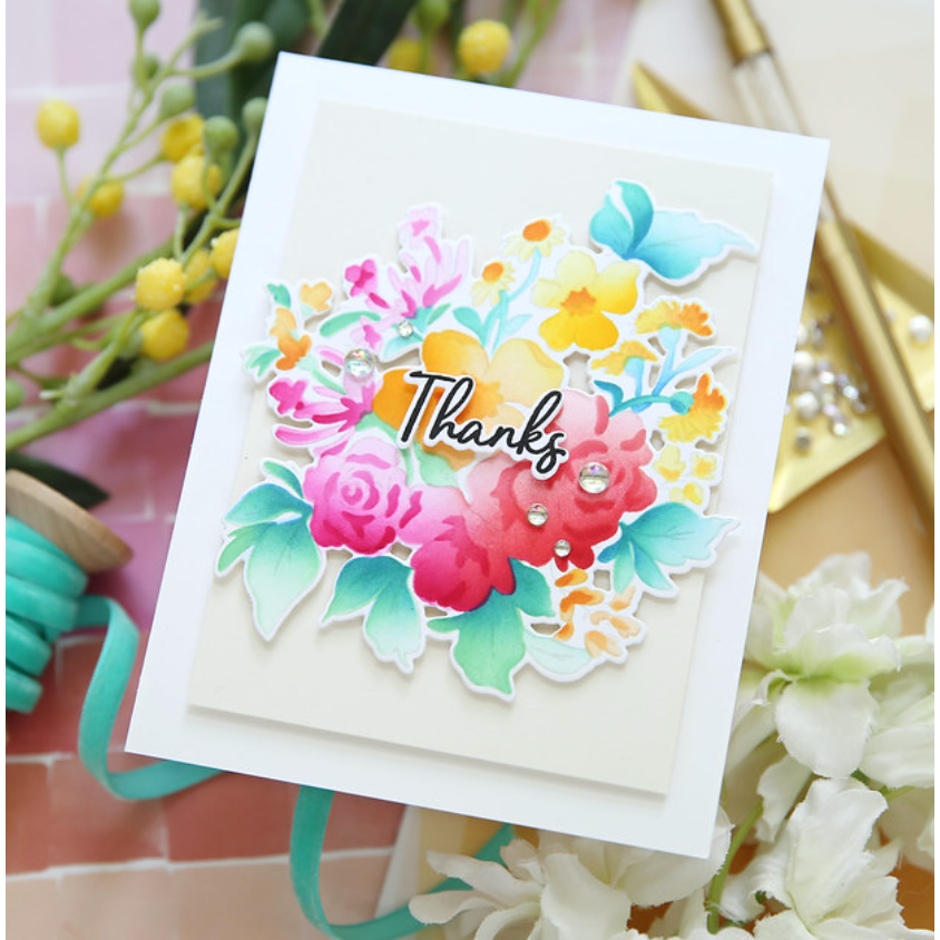 PinkFresh Studio Handpicked Flowers Die Set 152922 Floral Thank You Card | color-code:ALT03