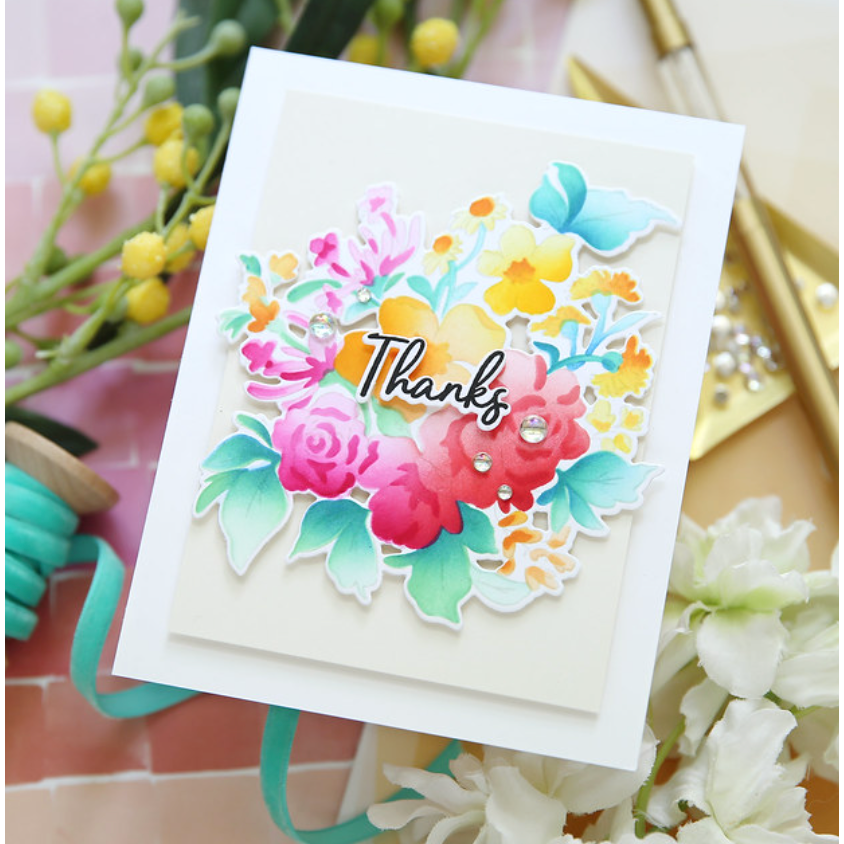 PinkFresh Studio Handpicked Flowers Stencil Set 153022 Floral Thank You Card | color-code:ALT02