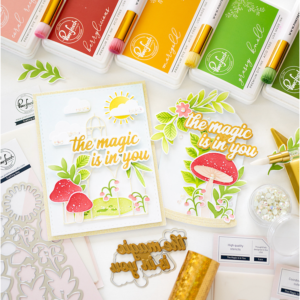 PinkFresh Studio The Magic Is In You Stencil Set 190523 Colorful Encouragement Cards | color-code:ALT02