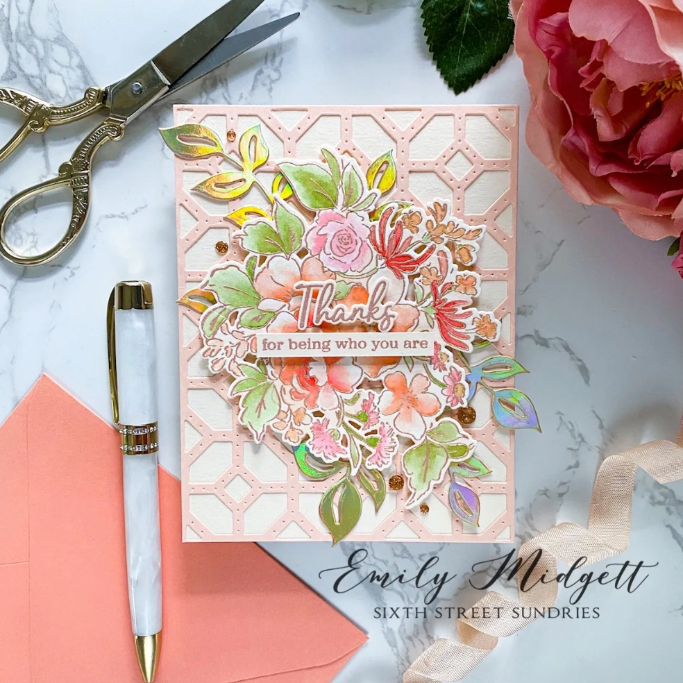 PinkFresh Studio Handpicked Flowers Clear Stamp Set 152822 Floral Thanks Card | color-code:ALT01