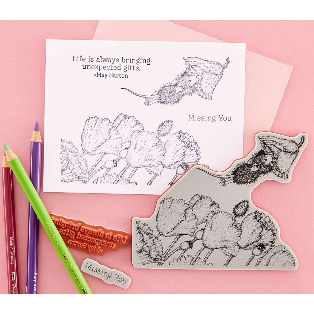 RSC-004 Spellbinders House Mouse Popping By Cling Rubber Stamps Missing You