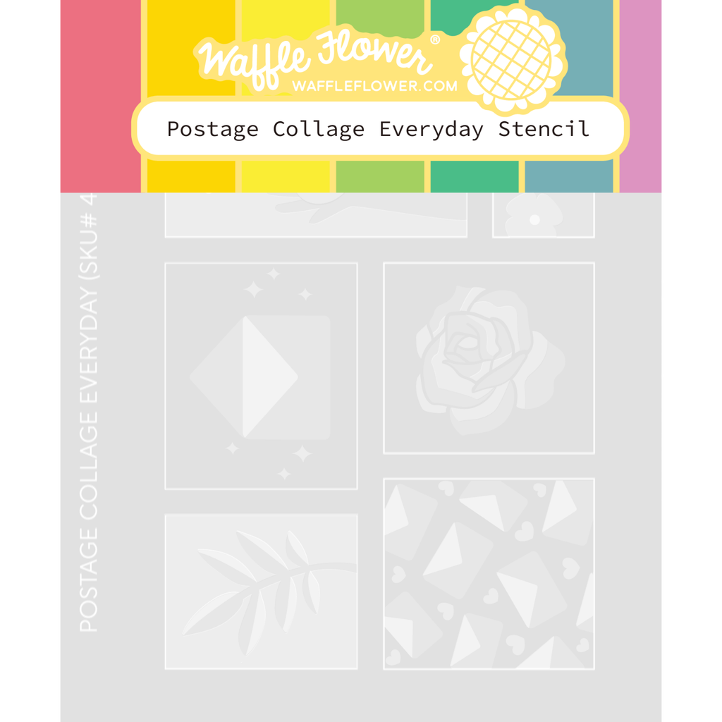 Waffle Flower Postage Collage Everyday Stencil 421394