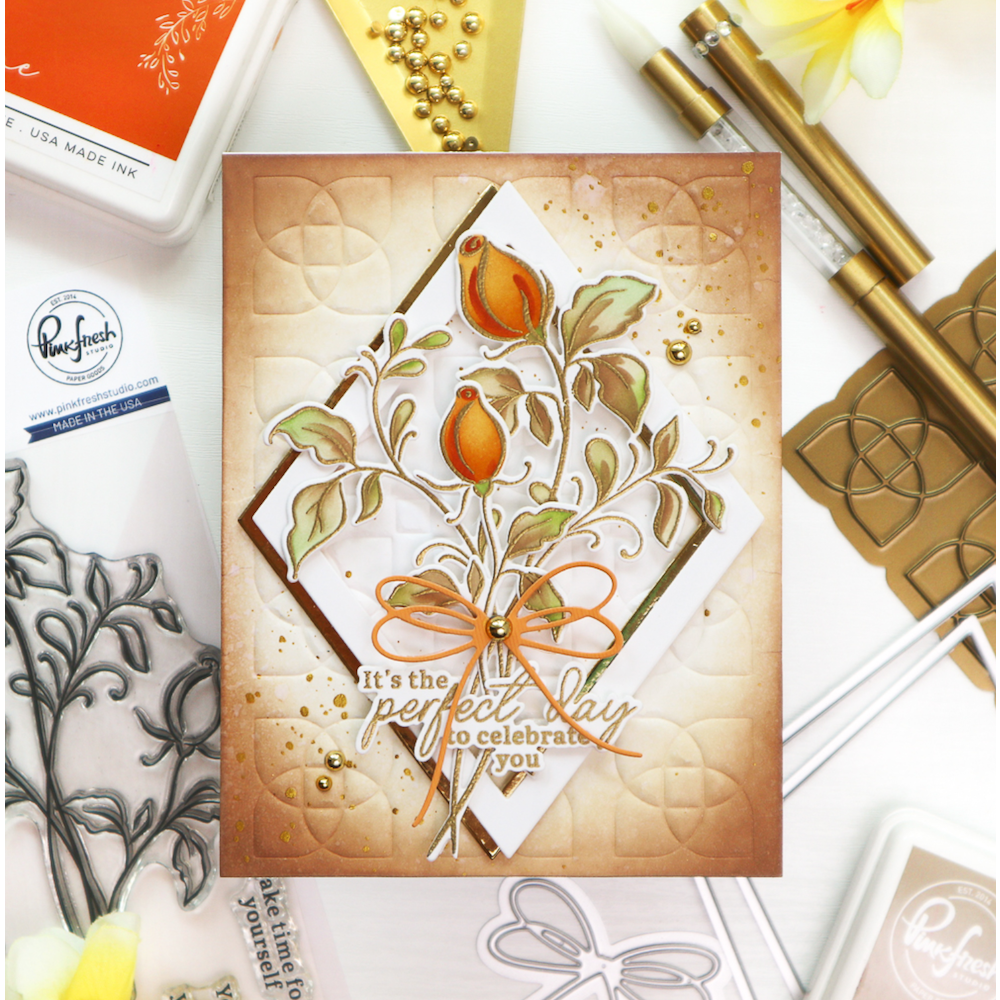 PinkFresh Studio Delicate Rosebuds Clear Stamp Set 207323 Elegant Floral Celebration Card | color-code:ALT02