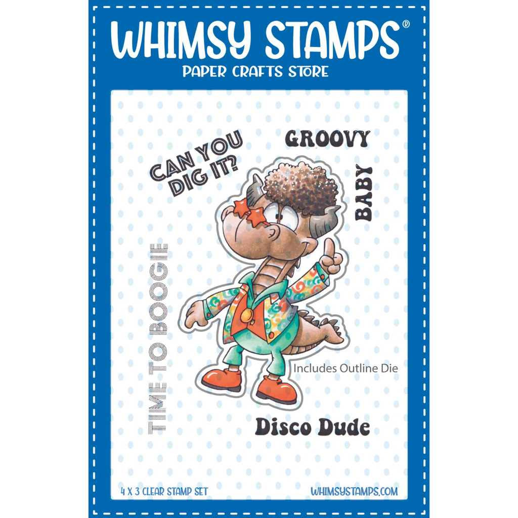 Whimsy Stamps Disco Dude Dudley Clear Stamp and Outline Die DP1118