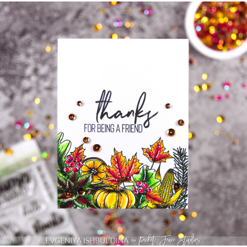 Picket Fence Studios Autumn has Arrived Clear Stamps f-179 thank you card