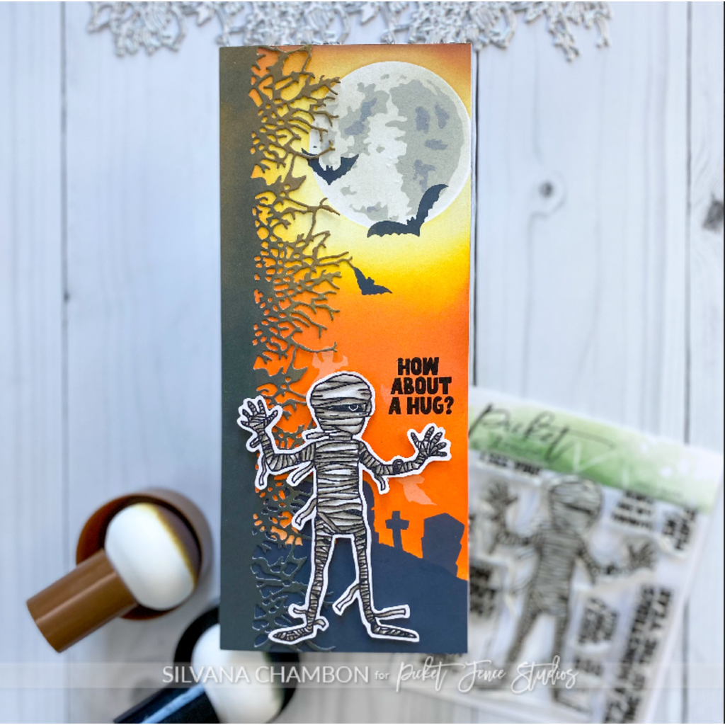 Picket Fence Studios Mini Haunted Moon Blending Stencil sc-401 moon card