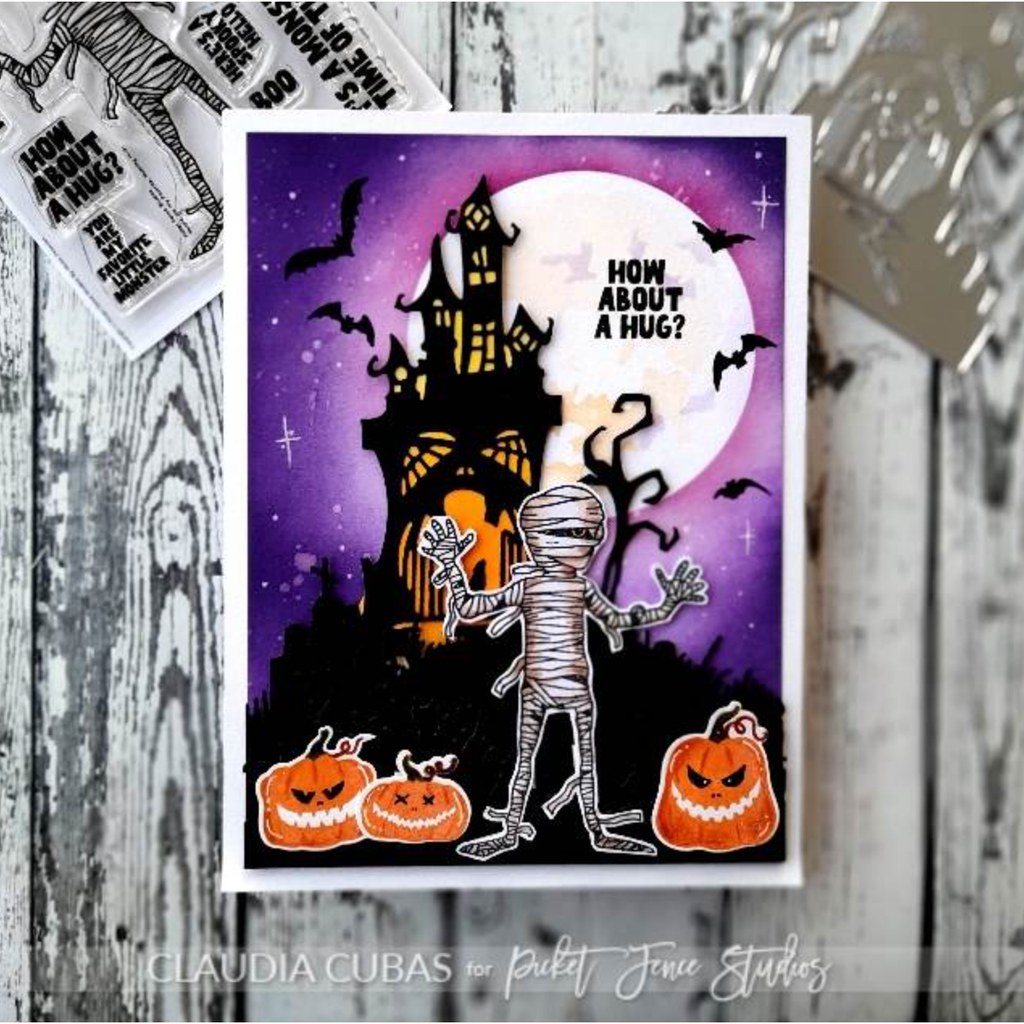 Picket Fence Studios People are my Favorite, Mummy Clear Stamps h-131 haunted card