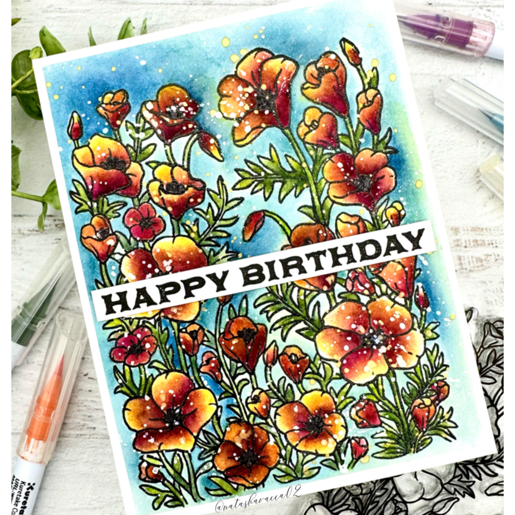 Hero Arts Clear Stamps Golden Poppies CM724 happy birthday