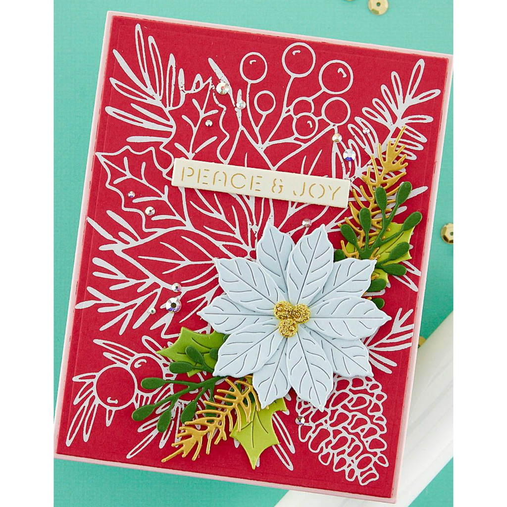 GLP-427 Spellbinders Full Bloom Poinsettia Hot Foil Plate peace and joy