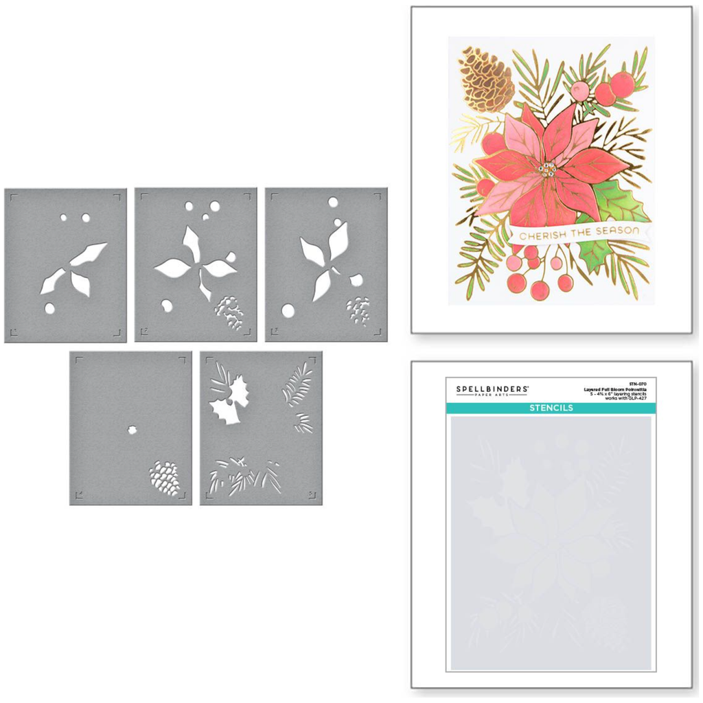 STN-070 Spellbinders Full Bloom Poinsettia Stencils detailed product photo