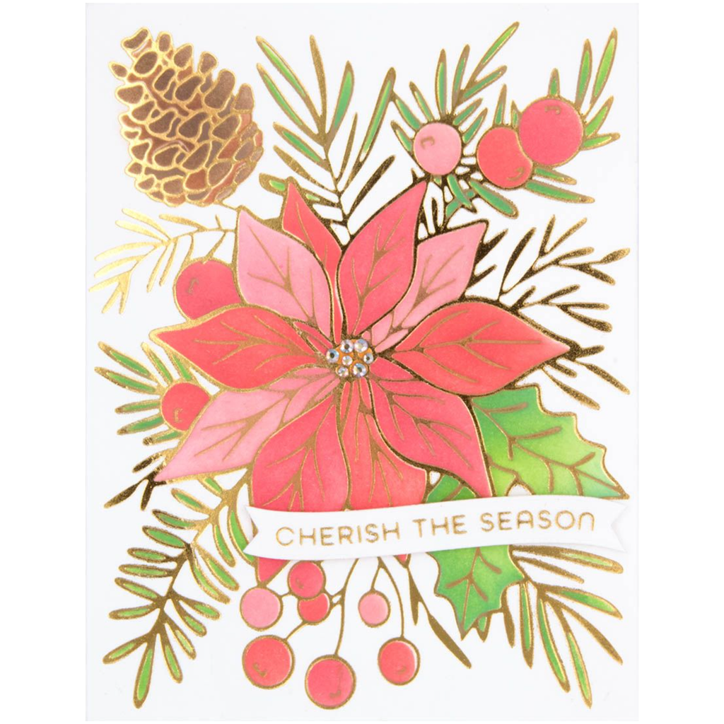 STN-070 Spellbinders Full Bloom Poinsettia Stencils pinecones