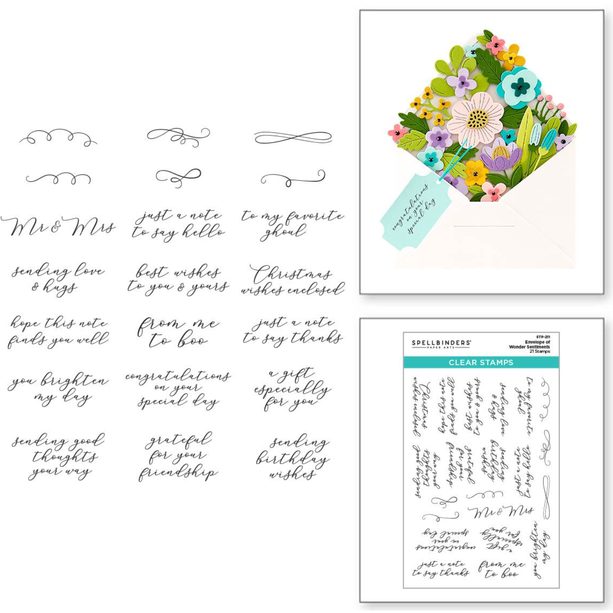 Spellbinders Clear Stamp Set-Envelope of Wonder -Sentiments of Wonder