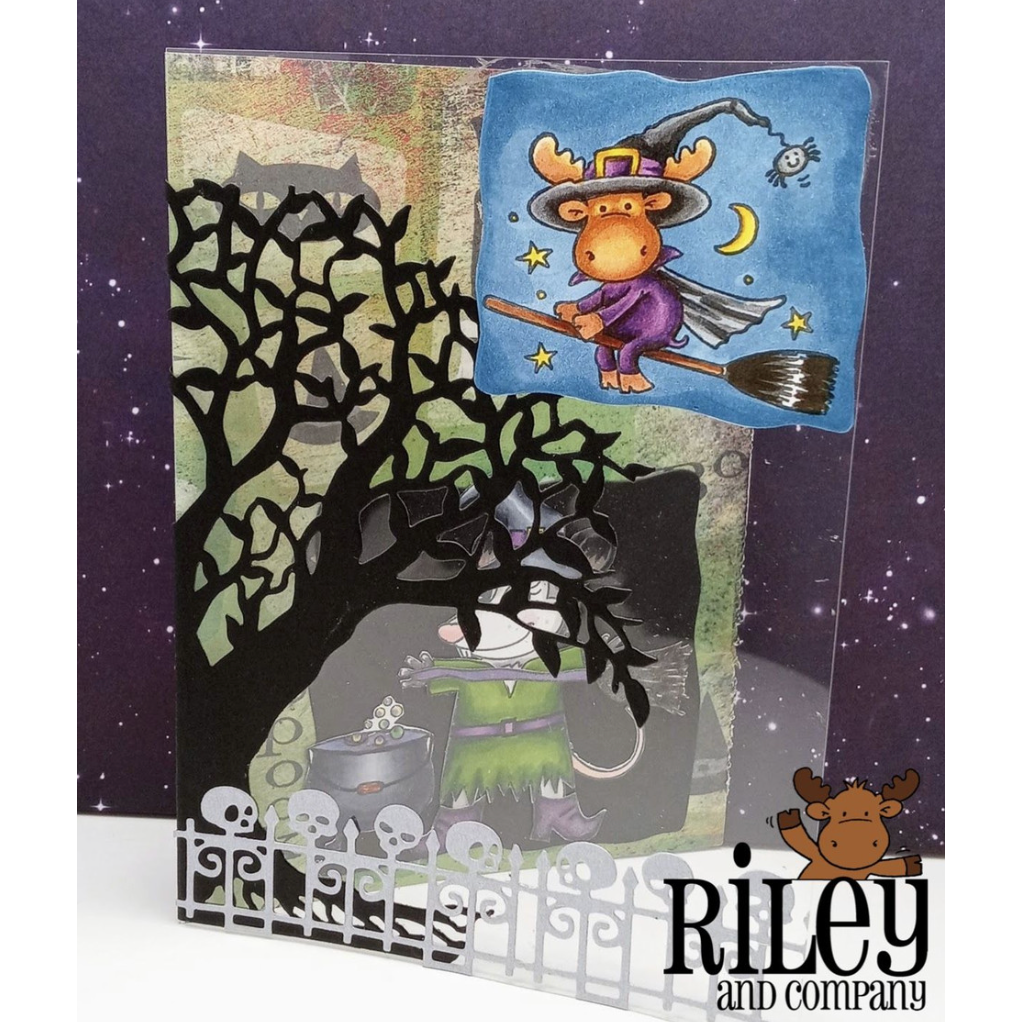 Riley And Company Cut Ups Tree Overlay rd587 moose witch