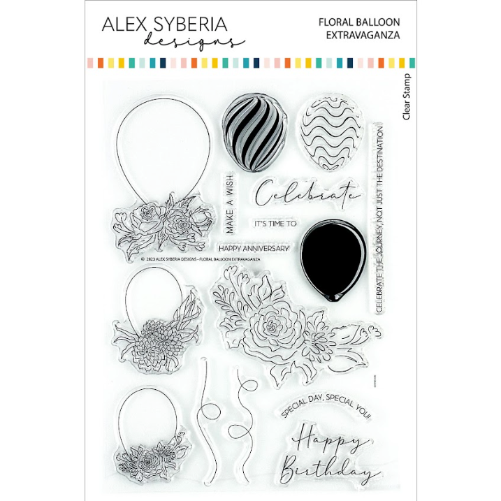 Alex Syberia Designs Floral Balloon Extravaganza Clear Stamp Set asd-sta-102