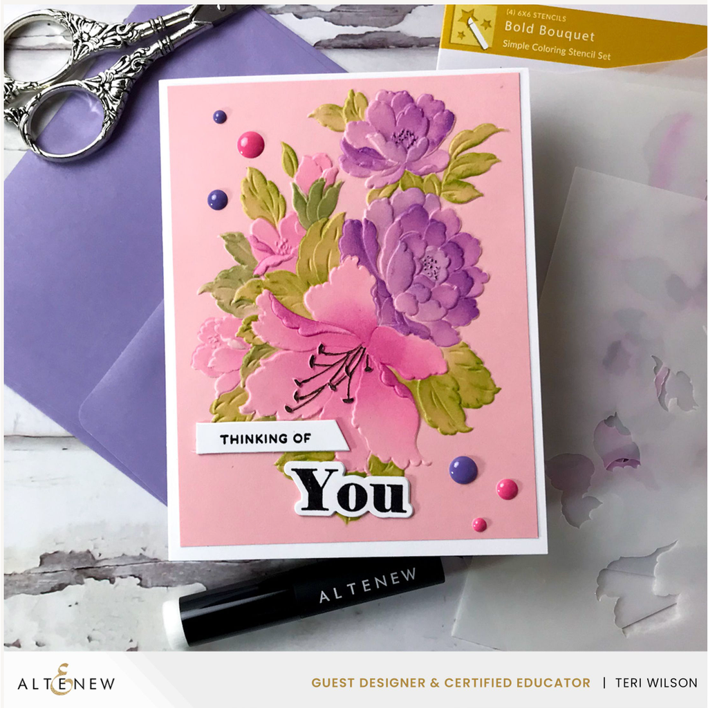 Altenew Bold Bouquet 3D Embossing Folder alt7686 thinking of you