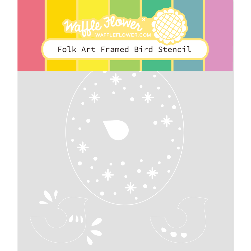 Waffle Flower Folk Art Framed Bird Stencil 421445