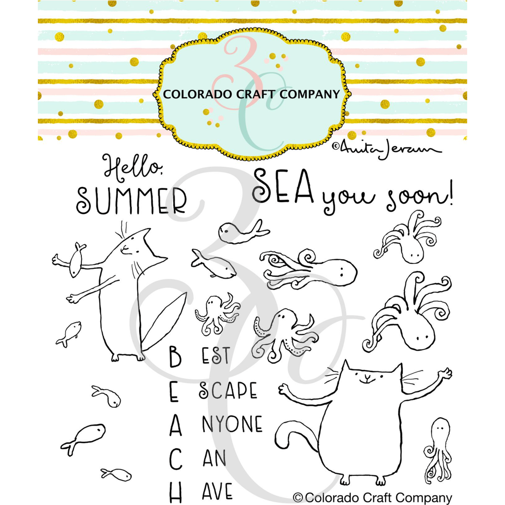 Colorado Craft Company Anita Jeram Beach Escape Clear Stamps aj850