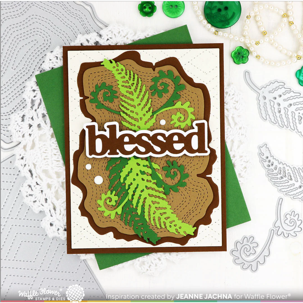 Waffle Flower Blessed Print Die 421554 ferns