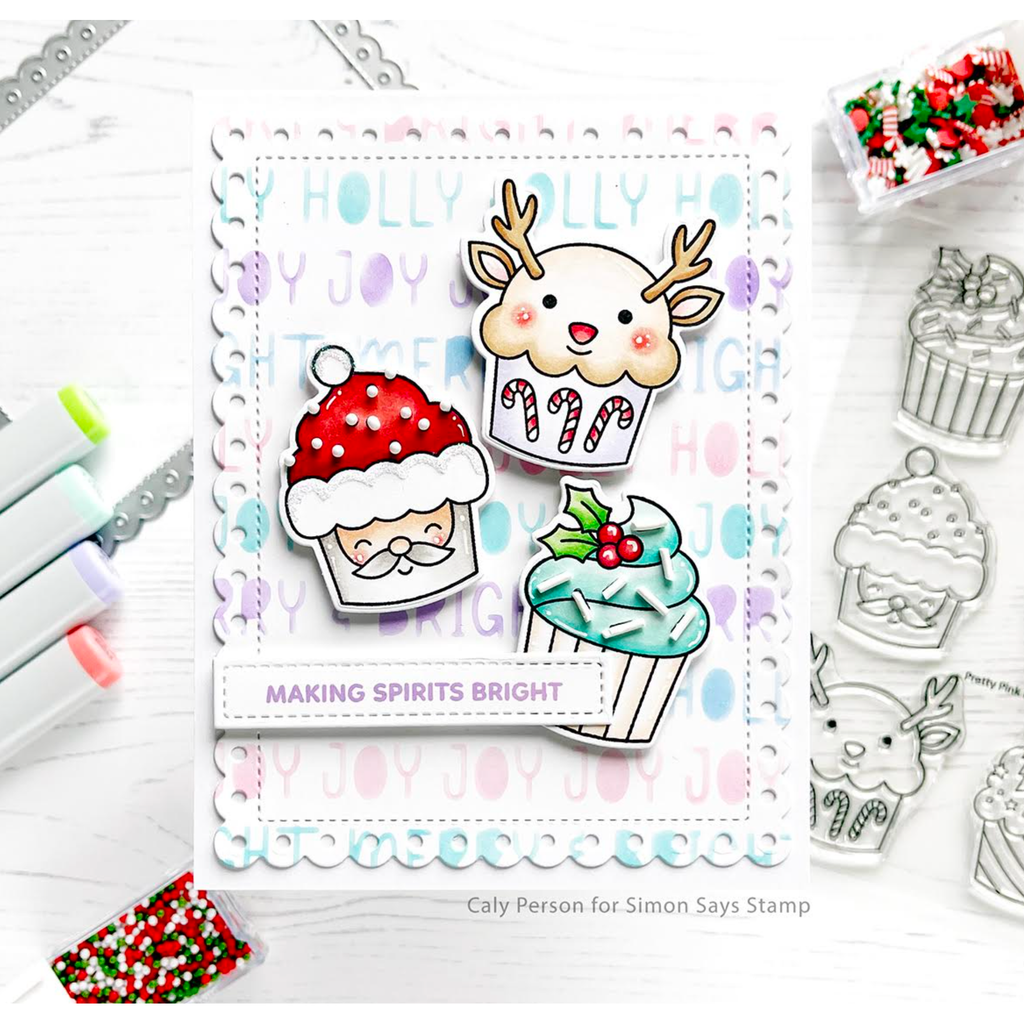 Pretty Pink Posh Sentiment Strips Christmas Clear Stamps cute cupcakes