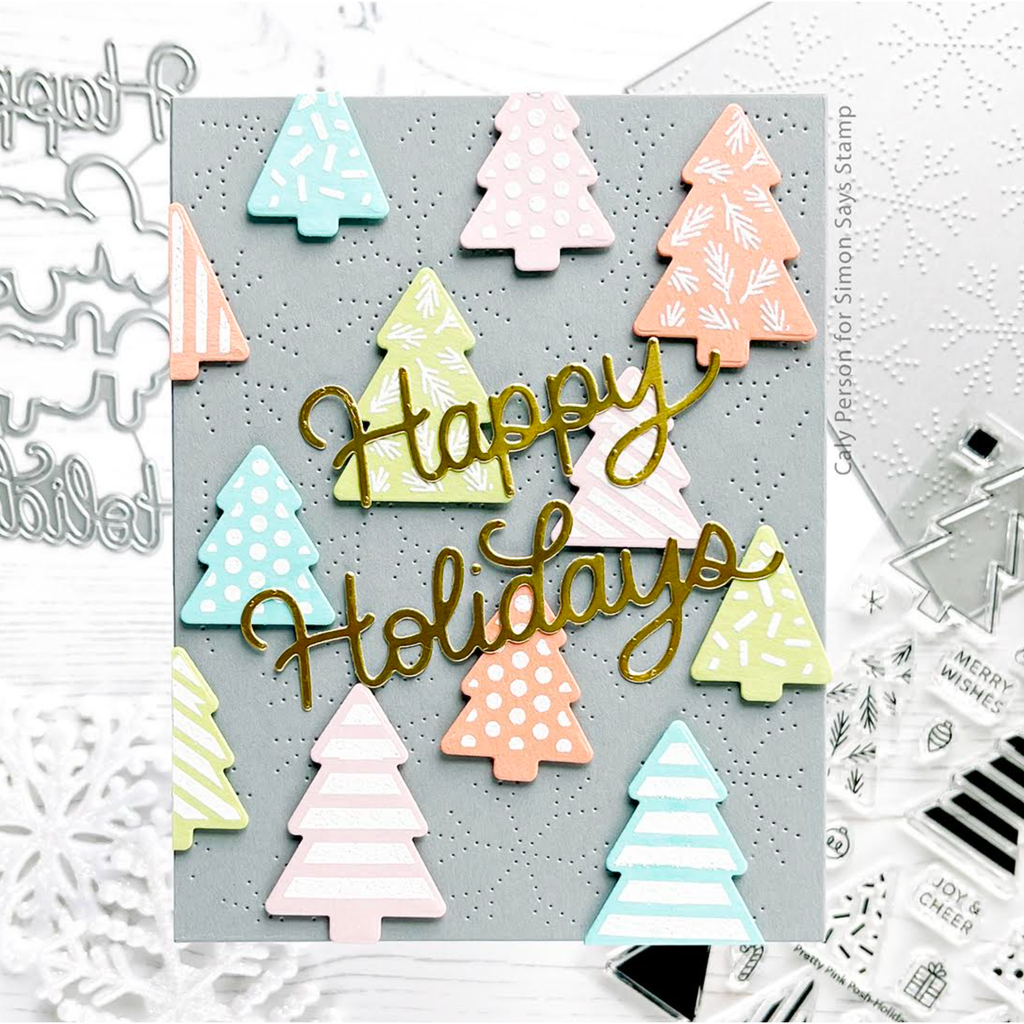 Pretty Pink Posh Holiday Trees Clear Stamps happy holidays