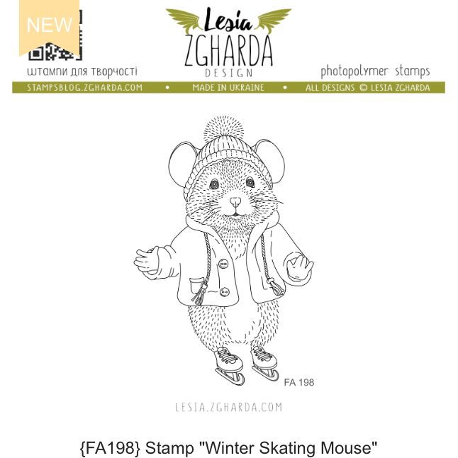 Lesia Zgharda Winter Skating Mouse Clear Stamp Set fa198