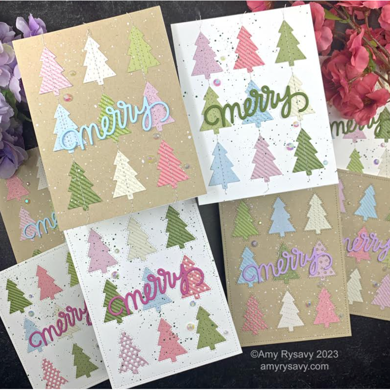 Pretty Pink Posh Sentiment Strips Christmas Clear Stamps cute trees | color-code:ALT02