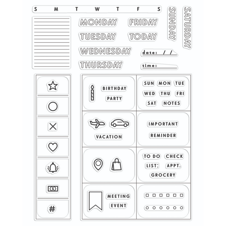 Clear Stamp Silicone Stamps Days of the Week, Months and Numbers 