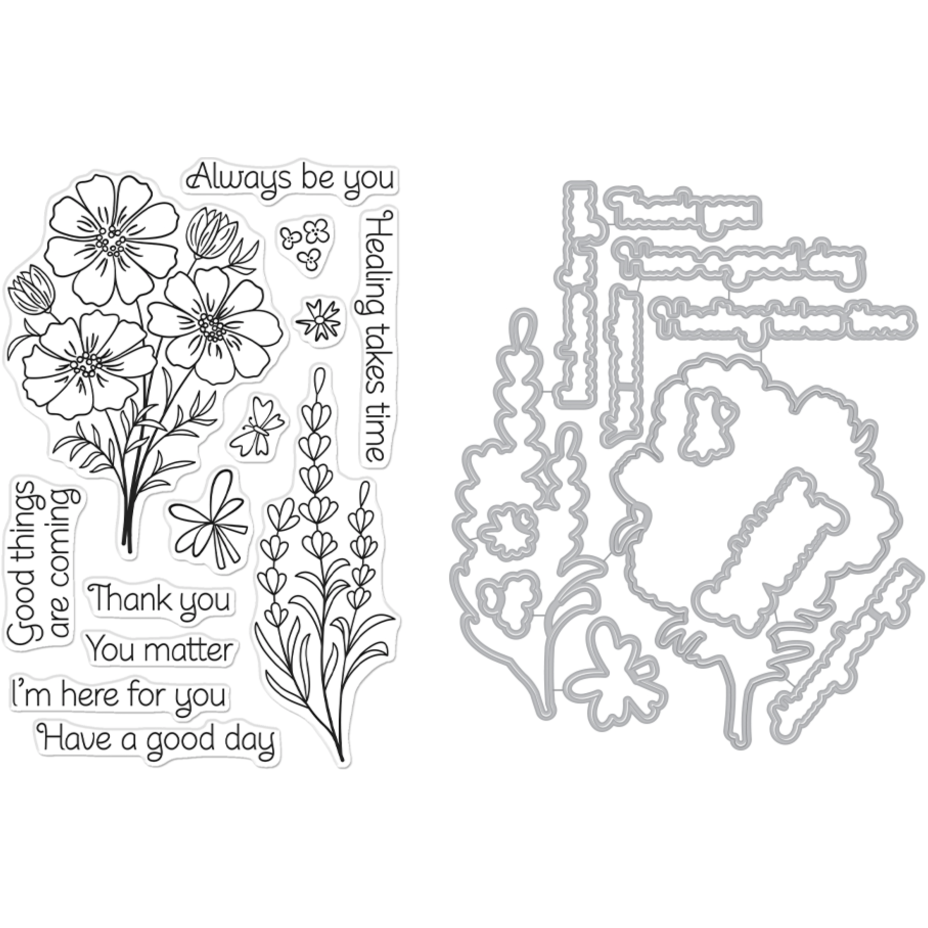 Hero Arts Cosmos and Lavender Clear Stamp and Die Set sb399