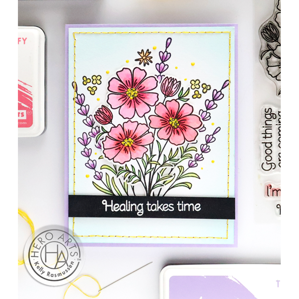 Hero Arts Cosmos and Lavender Clear Stamp and Die Set sb399 healing