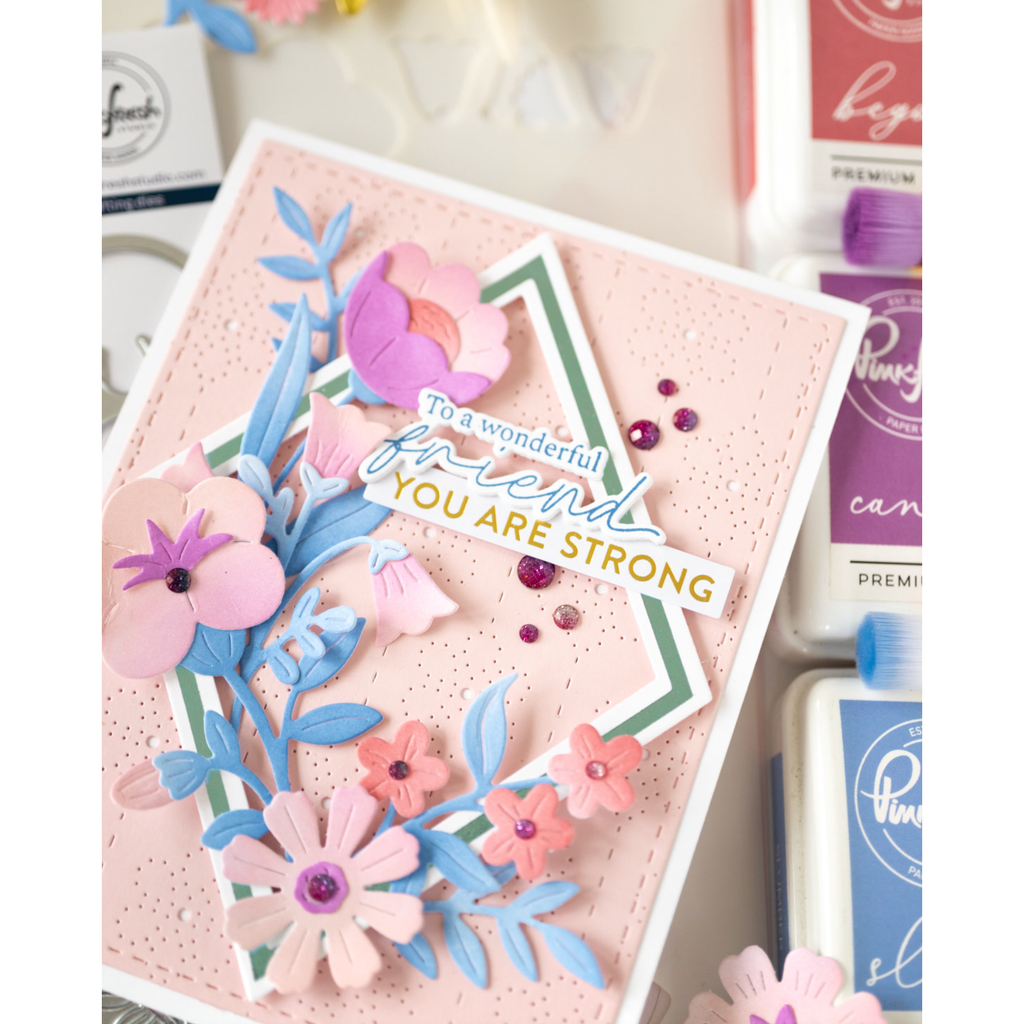 Pinkfresh Studio Sweet Blossoms Stencils 228024 You Are Strong Card | color-code:ALT01