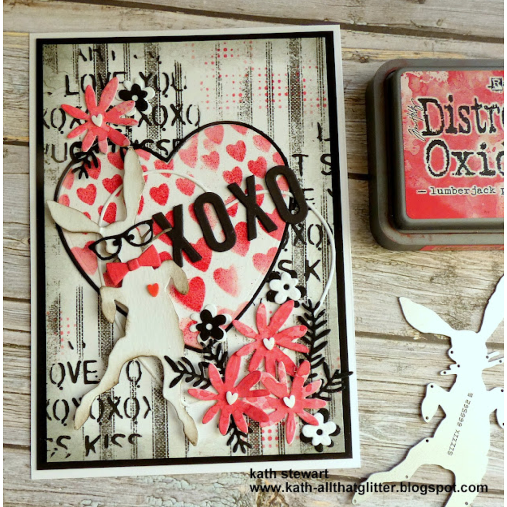 Tim Holtz Cling Rubber Stamps Ticking and Grain cms475 red flowers | color-code:ALT05