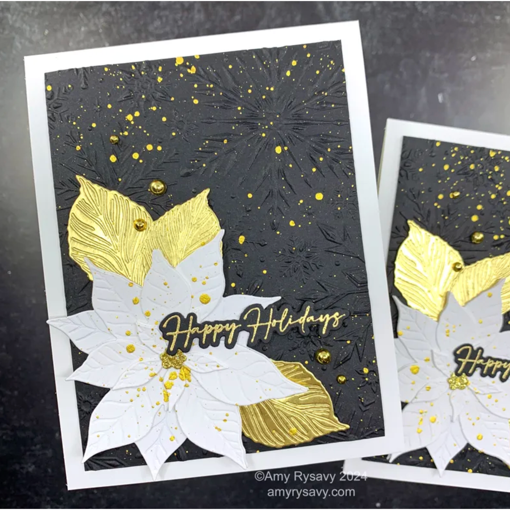 Honey Bee Snowflakes 3D Embossing Folder hbef-011 White Poinsettia Holiday Card | color-code:ALT02