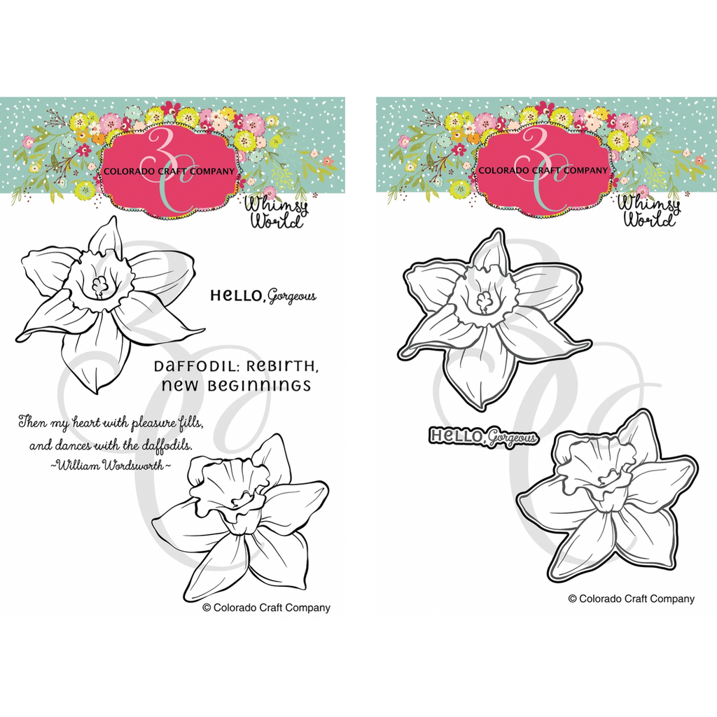 Colorado Craft Company Whimsy World Dancing Daffodils Clear Stamp and Die Set