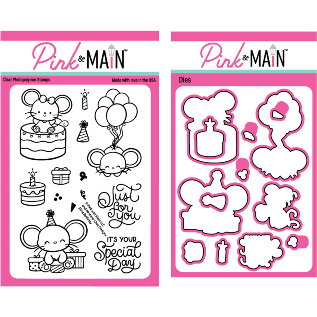 Pink and Main Mice Birthday Clear Stamp and Die Set