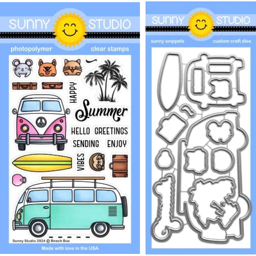 Sunny Studio Beach Bus Clear Stamp and Die Set