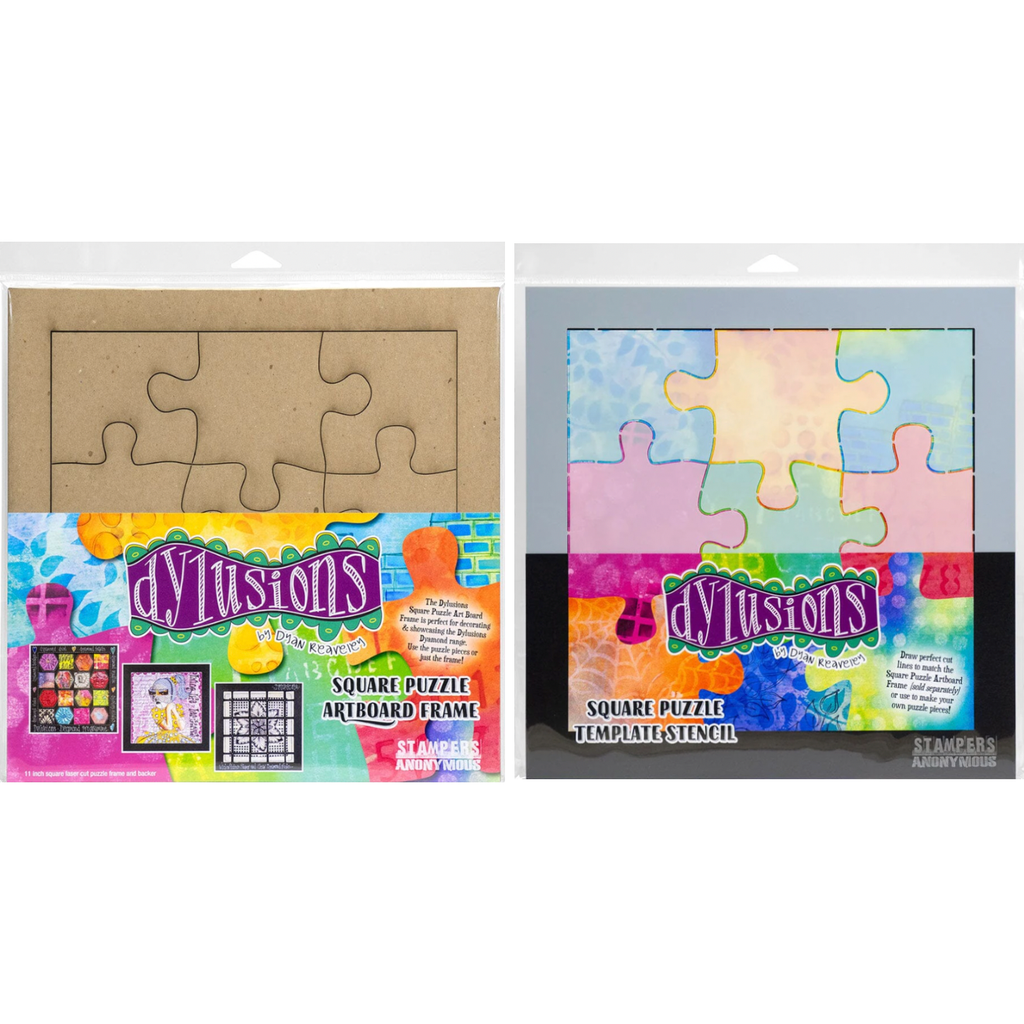 Dyan Reaveley Square Puzzle Template Chipboard and Coordinating Stencil Dylusions Set