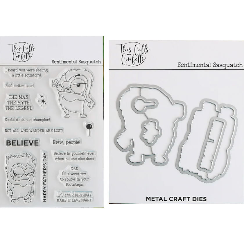 This Calls For Confetti Sentimental Sasquatch Clear Stamp and Die Set