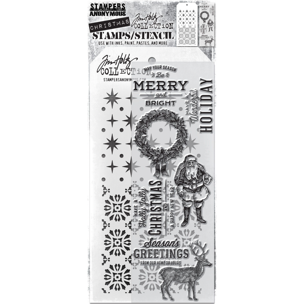 Tim Holtz Clear Stamps and Stencil FESTIVE OVERLAY THMM135