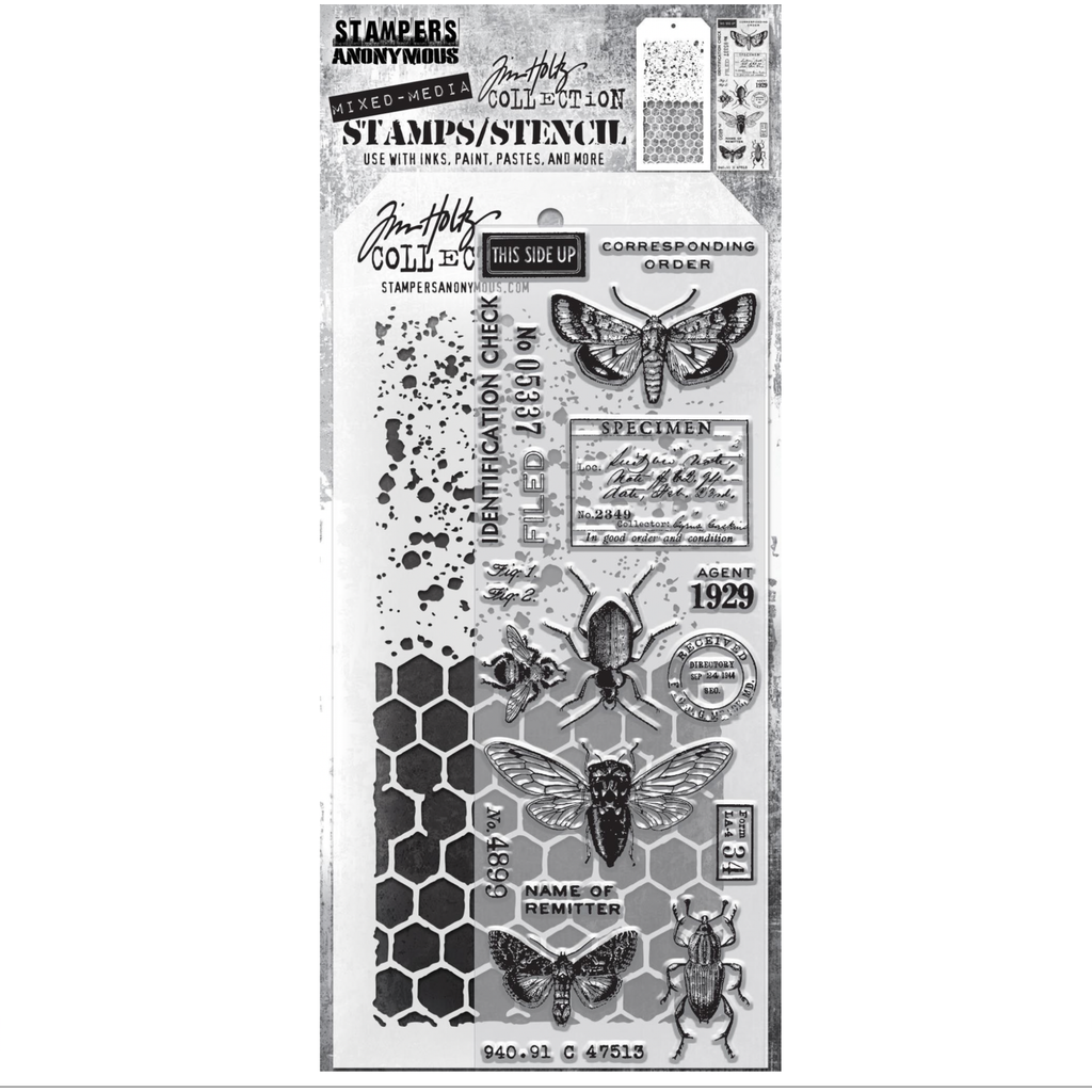 Tim Holtz Clear Stamps and Stencil SPECKLES AND HONEYCOMB THMM111