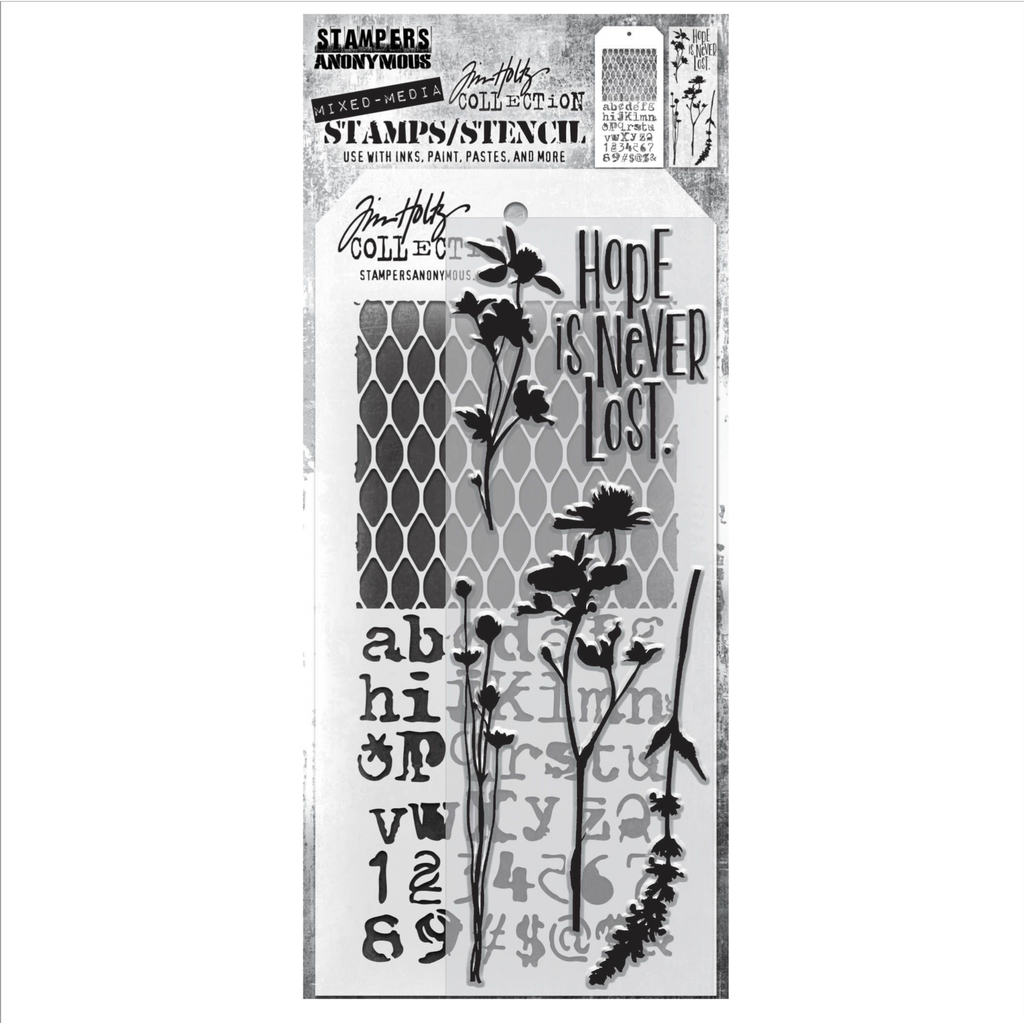 Tim Holtz Clear Stamps and Stencil MESH AND TYPO THMM121