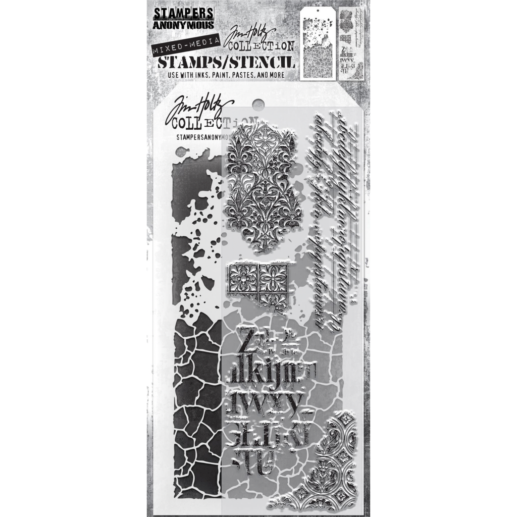 Tim Holtz Clear Stamps and Stencil GRIME AND CRACKLE THMM123