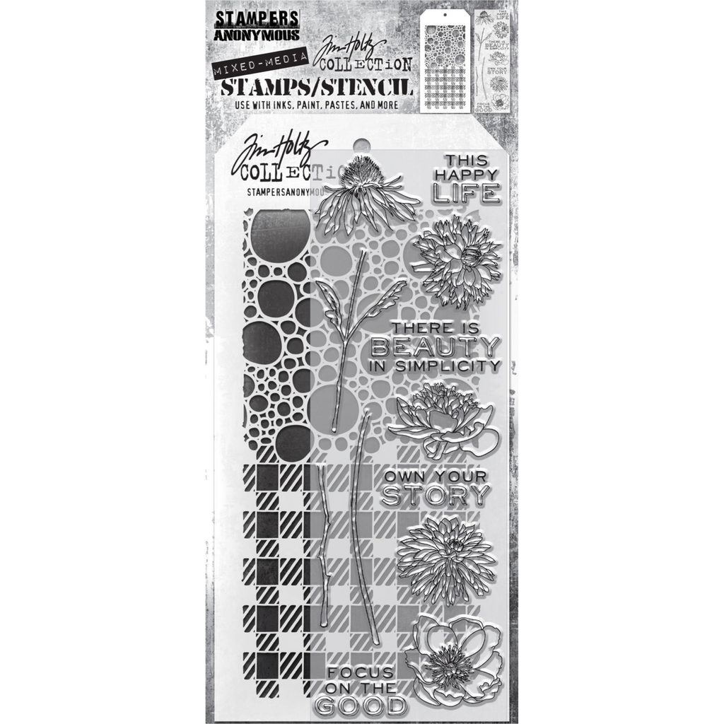 Tim Holtz Clear Stamps and Stencil BUBBLES AND GINGHAM THMM124