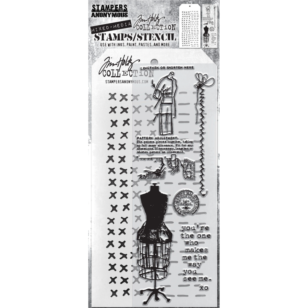 Tim Holtz Clear Stamps and Stencil HABERDASHERY THMM142