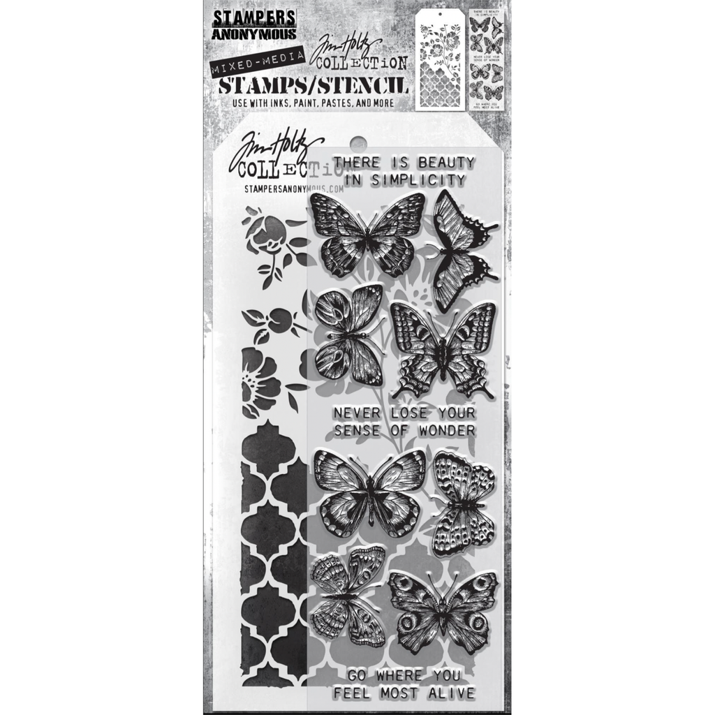 Tim Holtz Clear Stamps and Stencil FLUTTER THMM144