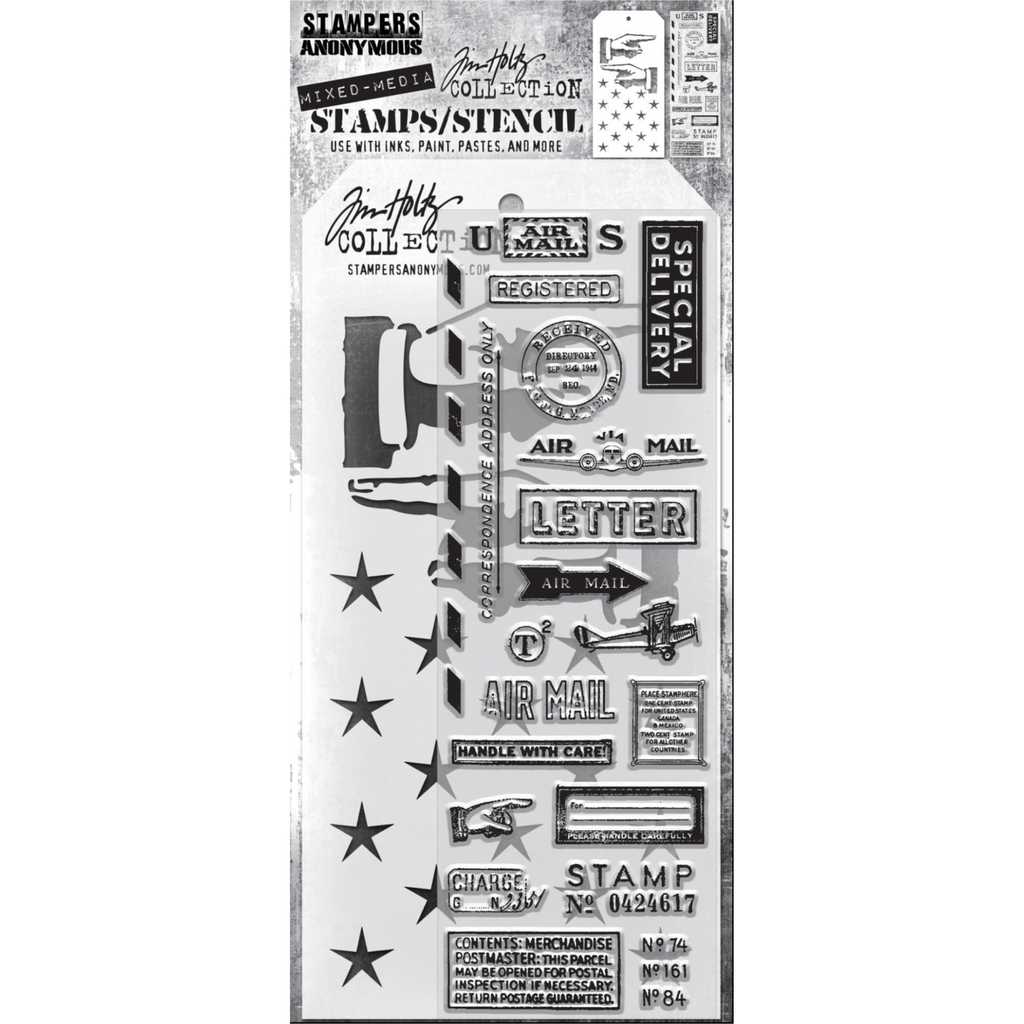 Tim Holtz Clear Stamps and Stencil CORRESPONDENCE THMM141