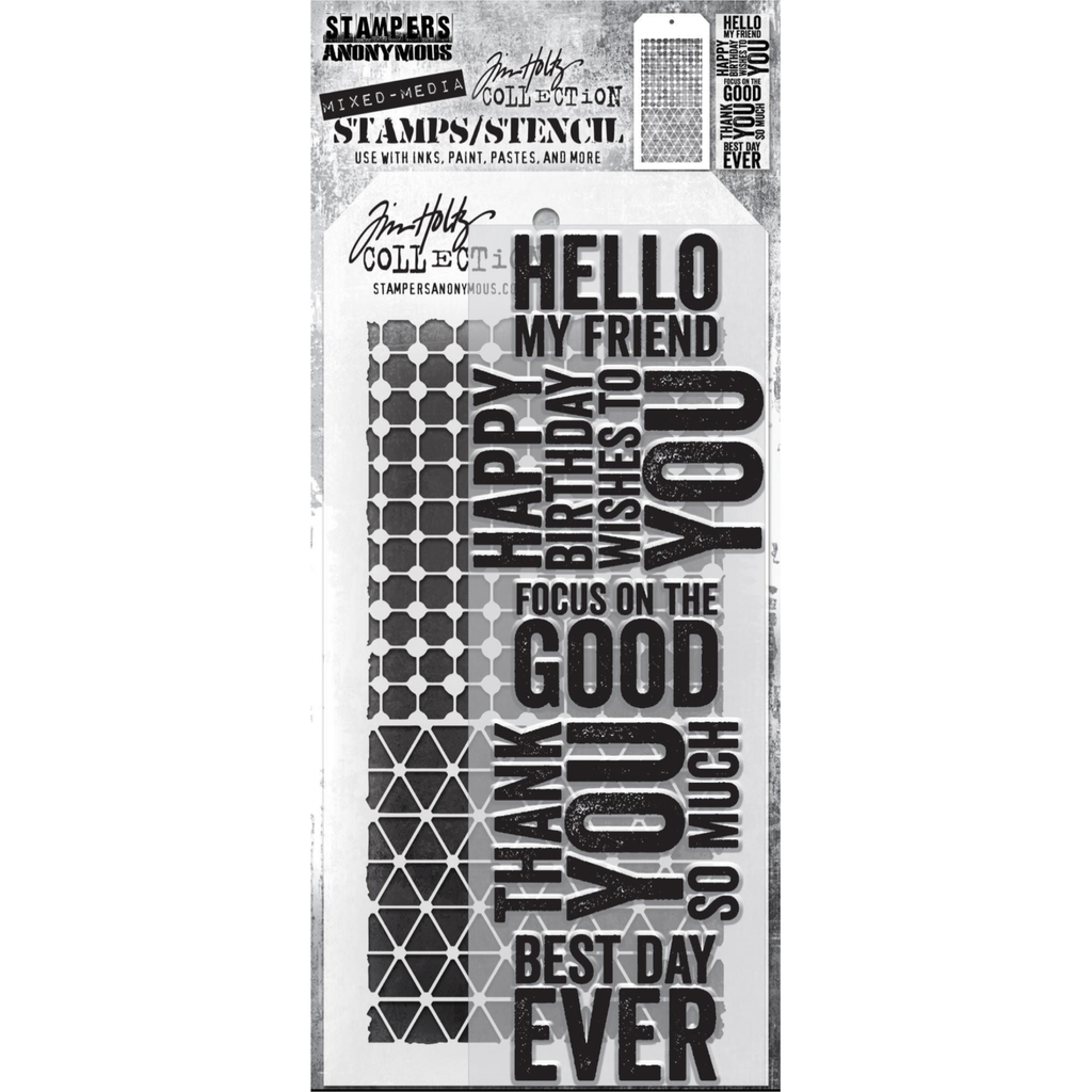 Tim Holtz Clear Stamps and Stencil BOLD SAYINGS THMM140