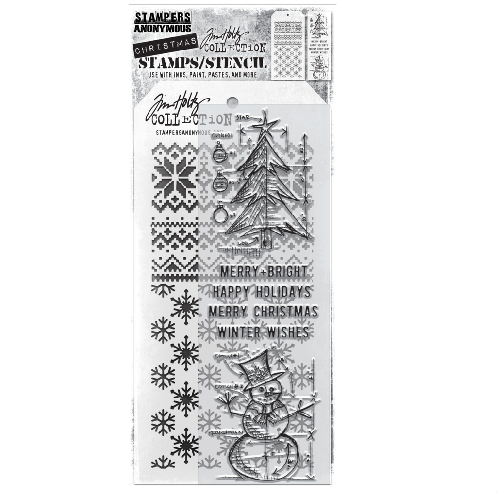 Tim Holtz Clear Stamps and Stencil BLUE PRINTS WINTER THMM158