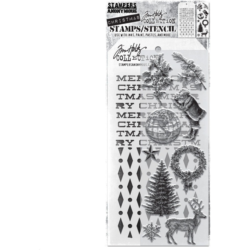 Tim Holtz Clear Stamps and Stencil HOLIDAY THINGS THMM152